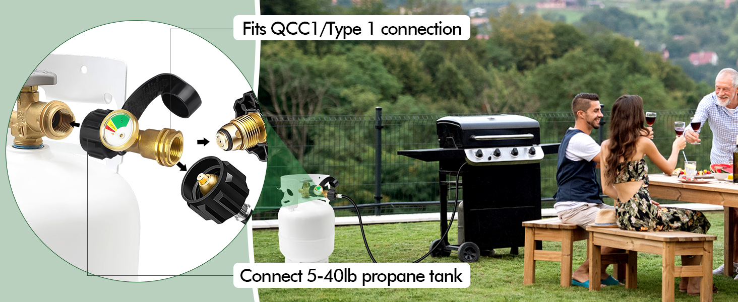 Propane Tank Gauge Level Indicator, Propane Gas Gauge for LP Propane Tank 5LB-40LB with QCC1/Type