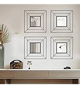 4 Set Square Black Mirrors for Wall Metal Mirrors for Home Décor Decorative Mirrors Hanging Horiz...