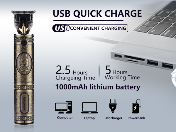 Cordless and rechargeable hair trimmer for travel