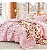 MUXHOMO Pink Queen Comforter Set, All Season Ultra Soft Down Alternative Bedding - 3 Piece Lightw...