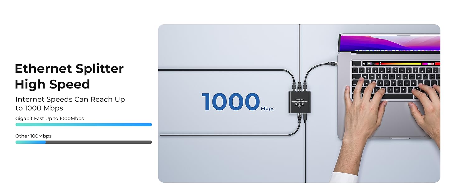 Data transmission between ethernet cable splitter devices is stable, with speeds up to 1000Mbps