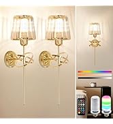 OSIDEN Battery Operated Wall Sconces Set of 2 Wireless Rechargeable Wall Sconce Lights with Cryst...