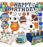 LINHAXM 191 PCS Sports Birthday Party Decorations Includes Plates, Napkins, Cups, Knives, Forks, ...