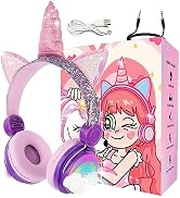 charlxee Unicorns Kids Wireless Headphones with LED Lights,Headsets with Mic for School,30H Playt...