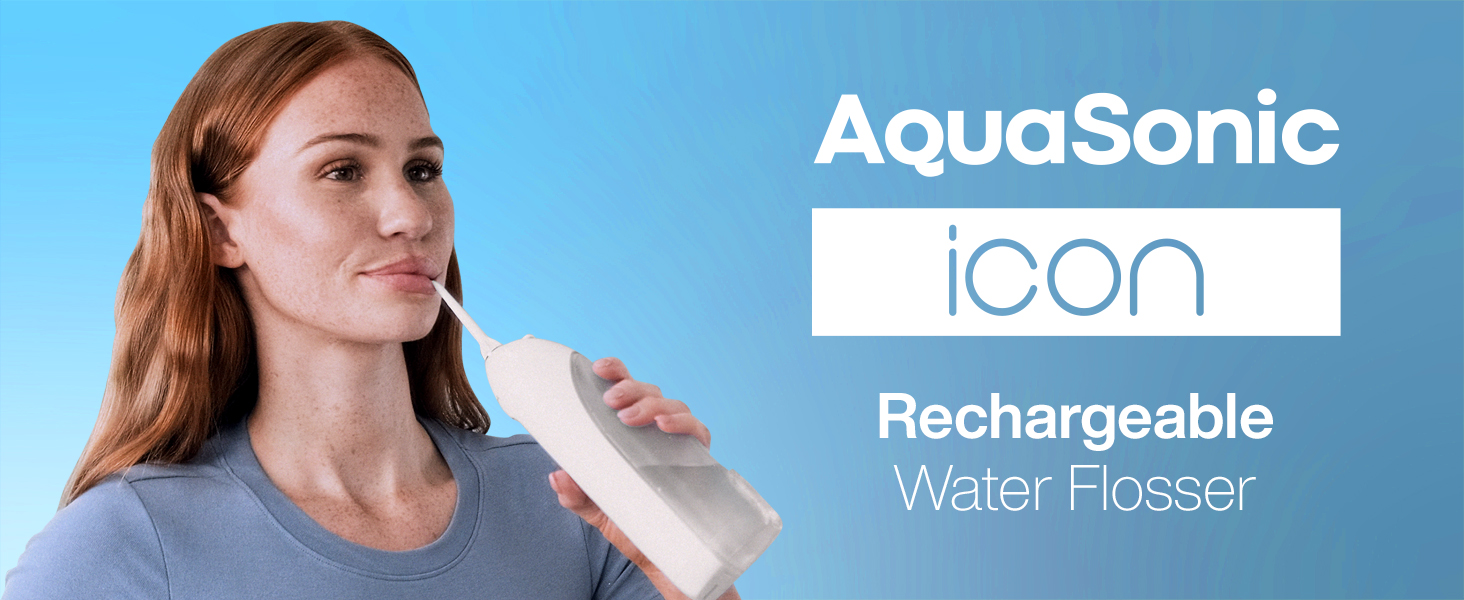 Aquasonic Icon Flosser - Professional Rechargeable Water Flosser with 4 Tips - Oral Irrigator