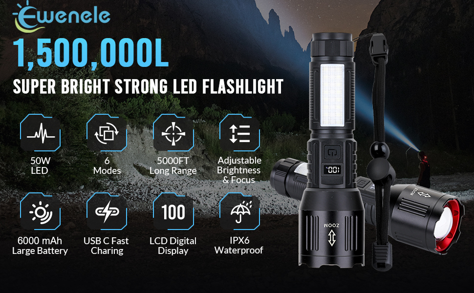 Flashlight High Lumens Rechargeable 2 Packs