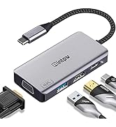 intpw USB C Hub, 4 in 1 VGA to HDMI Adapter with PD 100W, 4K HDMI, Type-A 3.0 5Gbps, 1080P VGA, A...
