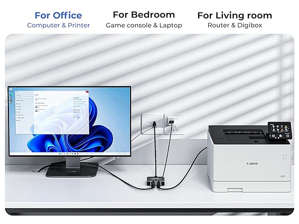cat 6 splitter 1 in 2 out for office, connects to desktop computers, laptops, or printers