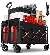 Collapsible Wagons Carts Foldable Wagon, 500LBS Wagon Cart Foldable Heavy Duty with Brakes &amp; All-...