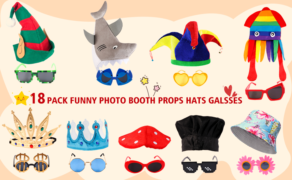 18 pcs funy party hats party sungalsses props for adults teens