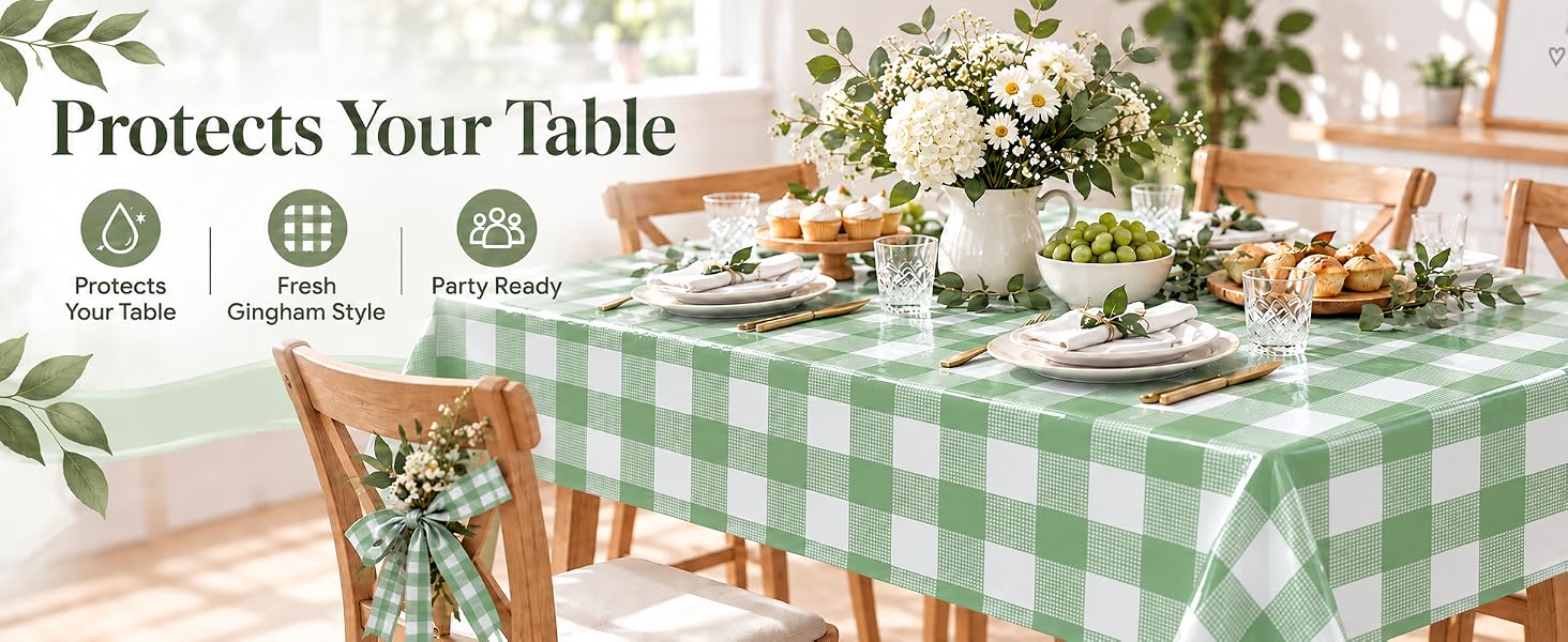 sage green gingham tablecloth