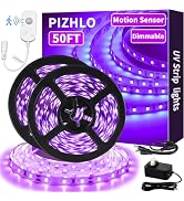 PIZHLO 50 Foot Black Light Strips &amp; Motion Sensor, Dimmable Flexible Motion Sensing Blackights St...