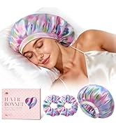 LitBear Silk Bonnet for Sleeping Women, Adjustable Double Layer Satin Silk Hair Bonnet with Scrun...
