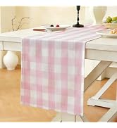 Laolitou Spring Pink Checkered Table Runner, Cotton Linen Gingham Table Runners, Classic Buffalo ...