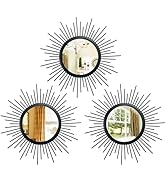 Cityelf 3 Set Black Sunburst Mirrors for Wall Decorative Metal Mirrors Small Mirror Sets Wall Dec...