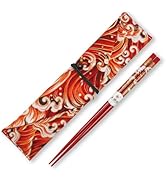 LANHUTHS Chopsticks Reusable with Case, Bamboo Chopstick Gift Set Red Ocean Wave Pattern Portable...