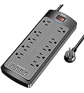 Power Strip with 8 Ft, YINTAR Surge Protector with 10 Outlets and 4 USB Ports, 8 Feet Flat Plug E...