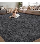 8x10 Area Rug for Living Room:Ultra Soft Fluffy Shag Dark Grey Rugs,Large Fuzzy Plush Indoor Non ...