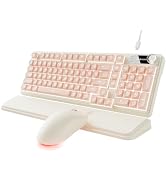 EWEADN Wired Keyboard and Mouse Combo with Detachable Wrist Rest - Peach | RGB Backlit, Media Kno...