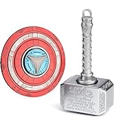 Thor's Hammer Fidget Spinner Toy, Metal 2 in 1 Mjolnir Hammer for Kids Adults, Shield Keychain In...