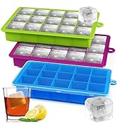 Large Ice Cube Trays with Lid,3 Pack Silicone Ice Cube Molds,15 Big Square Ice Cube Trays for Fre...