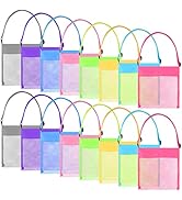Tuparka 16 Pcs Colorful Mesh Beach Bags - Sea Shell Bags with Adjustable Carrying Straps for Kids