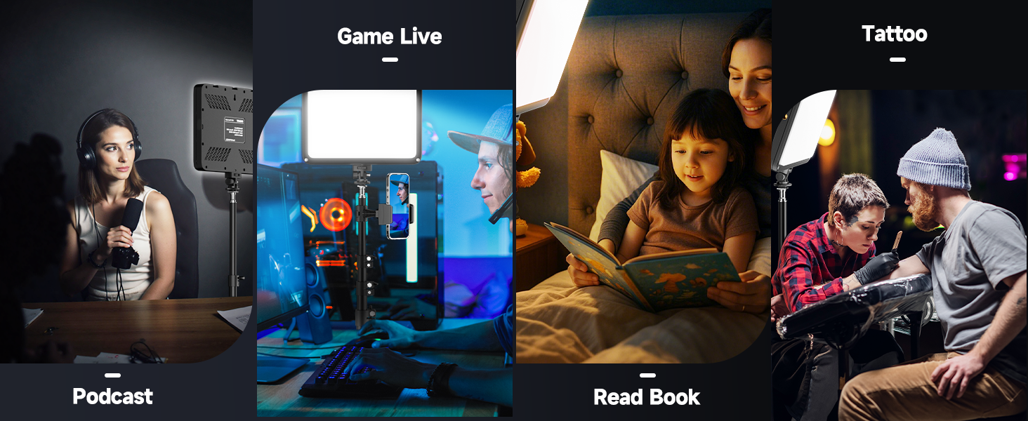 use for podcast/game live/read book/tattoo/vlog/photography/studio