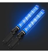 E-riding 2 Pieces Blue Traffic Wand, 21 inch Signal Traffic Safety Baton Multifunction with 2 Fla...