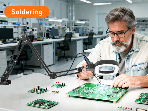 Soldering repair of circuit boards magnifying glass with light and stand magnifier with light
