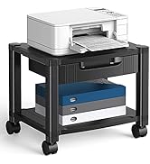 HUANUO Printer Stand with Cable Management and Storage Drawer, Printer Table with Locking Wheels,...