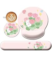 3-in-1 Cute Mouse Pad and Keyboard Wrist Rest, [ 20% Larger] Anime Kawaii Gel Wrist Rest with Non...
