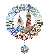 YNGFIL Lighthouse 3D Wind Spinner Kinetic Metal Art Hanging Wind Spinner Outdoor Decoration Ocean...