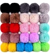 BQTQ 26 Pieces Faux Rabbit Fur Pom Pom Keychain Fluffy Balls Pom Pom with Elastic Loop for Hats K...