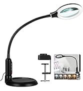 8X Magnifying Glass with Light and Clamp, 5 Color Modes Stepless Dimmable Lighted Magnifier with ...