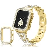 Rhinestones Encrusted Metal Bracelet and Case, Compatible with Apple Watch Bands 38mm-49mm (Serie...