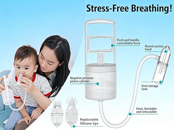 Nasal Aspirator for Baby, Baby Nose Sucker, Booger Sucker with Hand Pump