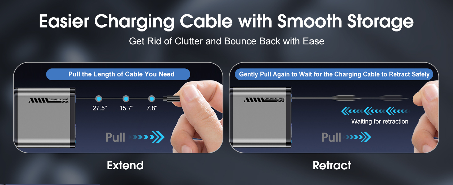 More convenient in retractable car phone charging cable with smooth storage.