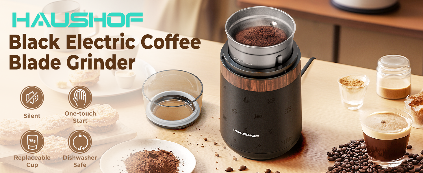 HAUSHOF Black Electric Coffee Blade Grinder (UL Plug)