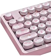 Tsungup PBT Keycaps - Round Bottle Cap Pink Keycaps,130 Keys NOG Profile Cute Peach Milk Custom K...