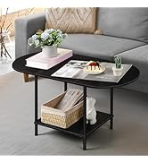 Black Coffee Table for Living Room, 2-Tier Small Oval Center Table, Mid Century Farmhouse Round T...