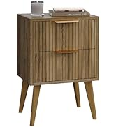 YAUKOMEL Fluted Nightstand with 2 Drawers,Modern Bedside Table with Metal Handles,White Side Tabl...