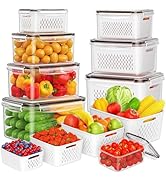 8-Pack Fruit Storage Containers for Fridge, Leakproof Fruit Containers for Fridge with Colanders,...