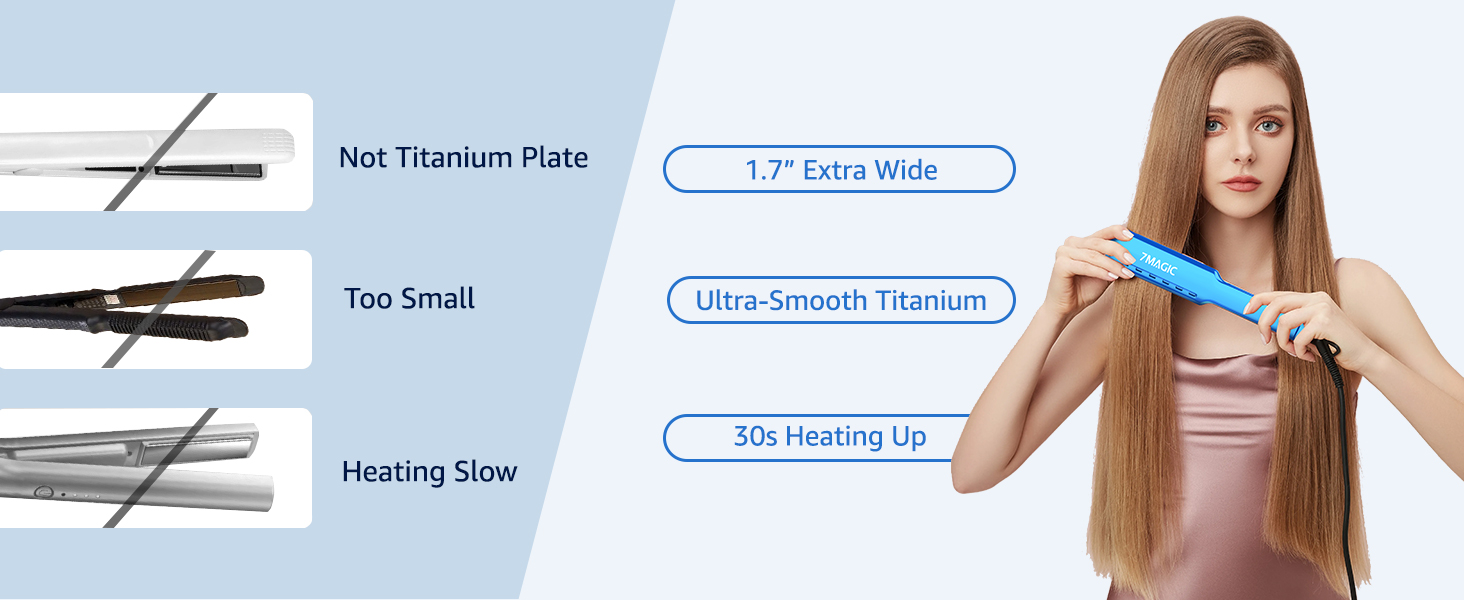 1.7&amp;#34; Wide Titanium Hair Straightener with Fast 30s Heating Up, Flat Iron for Frizz-Free Hair