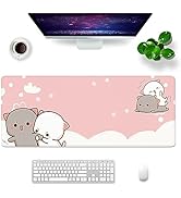 Amrgik Kawaii Large Mouse Pad Pink Gaming Mouse Pad Cat XL Cute Desk Mat 31.5x11.8x0.12 inch Larg...