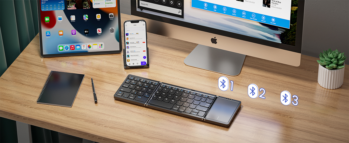 Sync Up to 3 Devices Foldable Bluetooth Keyboard