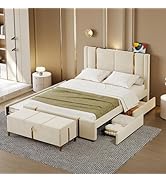 HXERY 2-Pieces Bedroom Sets,Queen Size Upholstered Platform Bed with Trundle Bed, 2 Drawers,Night...