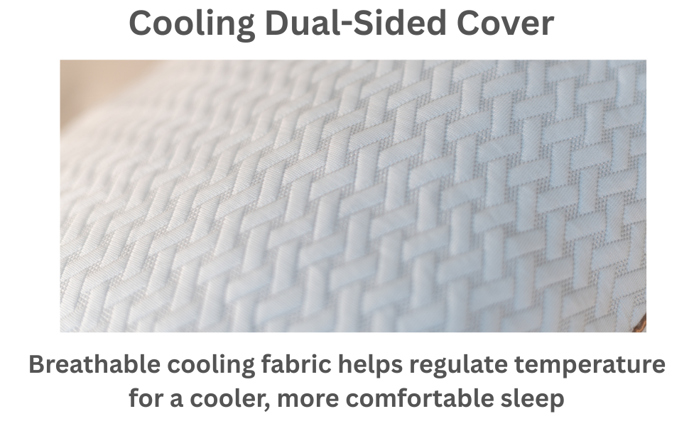 Close-up of breathable cooling fabric cover on a memory foam pillow