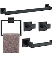 5 Pieces Bathroom Hardware Accessories Set Matte Black, 24Inch Bathroom Towel Rack Set SUS304 Sta...