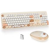 GTSP Creamy Wireless Keyboard and Mouse, Typewriter Office Full-Sized Colorful Keyboard 2.4G Cute...