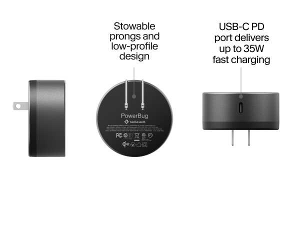 Stowable prongs and low-profile design